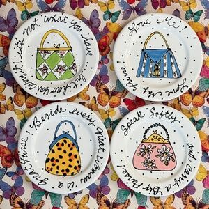 BaBs "GIRLY GOODS" Plates Ceramic Purse Theme Set (4) 8"